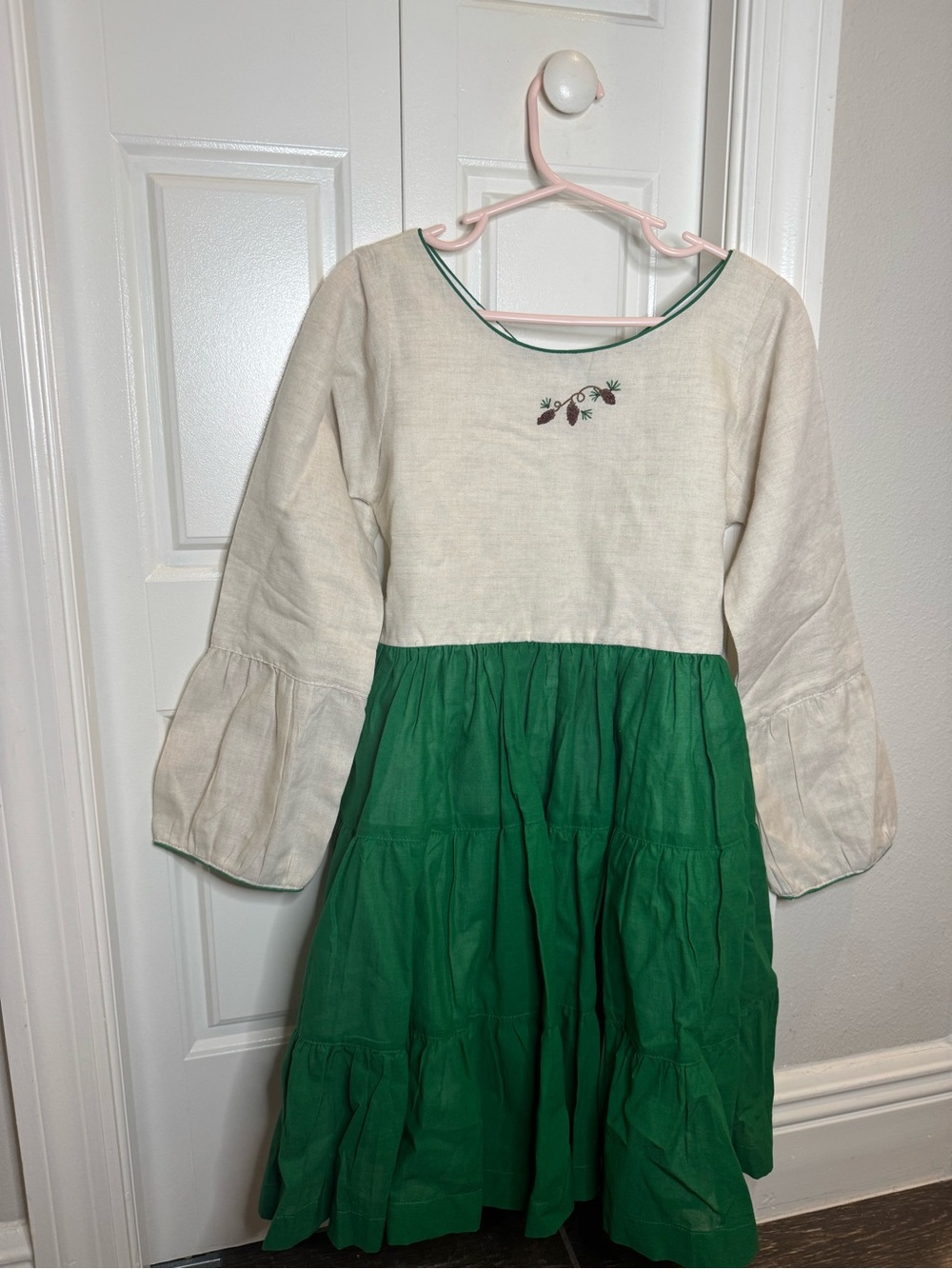 Well Dressed Wolf- Girls Two-Tone Green and Cream Tiered Dress